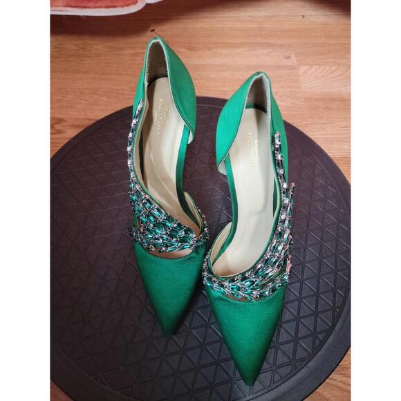 EUGENE RICONNEAUS GREEN SATIN/LEATHER STUDDED LEAF heels shoes ART Size 38 $1260 - Picture 2 of 14